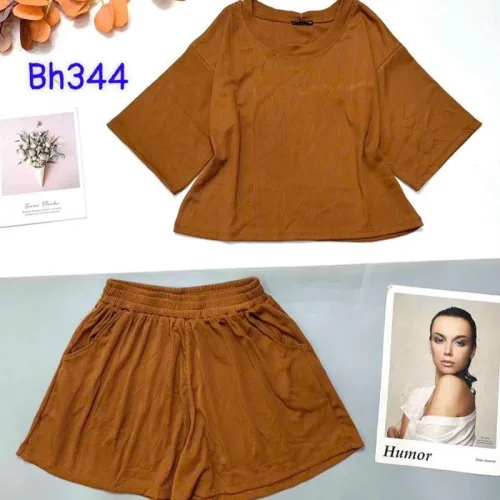 Đồ bộ quần đùi áo tay lửng cổ tròn màu trơn
