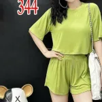 Đồ bộ quần đùi áo tay lửng cổ tròn màu trơn