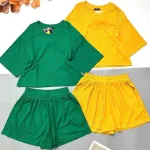 Đồ bộ quần đùi áo tay lửng cổ tròn màu trơn