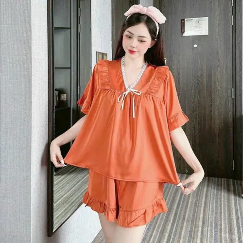 Đồ bộ quần đùi áo tay lửng cổ v màu trơn