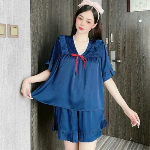 Đồ bộ quần đùi áo tay lửng cổ v màu trơn