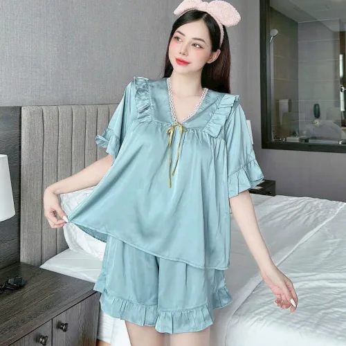 Đồ bộ quần đùi áo tay lửng cổ v màu trơn