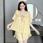 Đồ bộ quần đùi áo tay lửng cổ v màu trơn