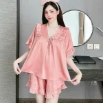 Đồ bộ quần đùi áo tay lửng cổ v màu trơn