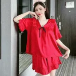 Đồ bộ quần đùi áo tay lửng cổ v màu trơn