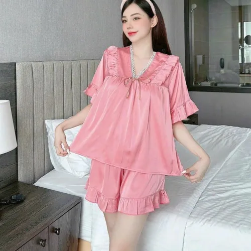 Đồ bộ quần đùi áo tay lửng cổ v màu trơn