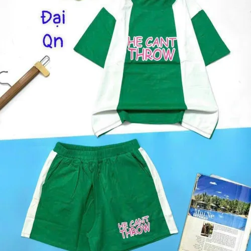 Đồ bộ quần đùi áo tay ngắn 2 màu in chữ form rộng