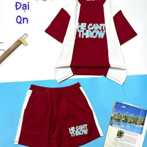 Đồ bộ quần đùi áo tay ngắn 2 màu in chữ form rộng