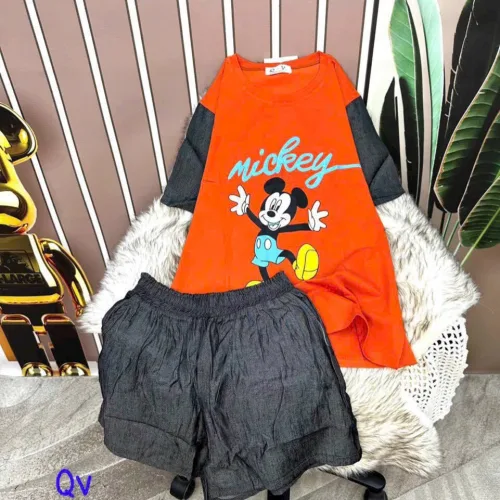Đồ bộ quần đùi áo tay ngắn 2 màu in hình mickey