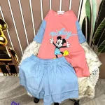 Đồ bộ quần đùi áo tay ngắn 2 màu in hình mickey