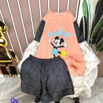 Đồ bộ quần đùi áo tay ngắn 2 màu in hình mickey