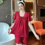 Đồ bộ quần đùi áo tay ngắn bèo cổ ren màu trơn
