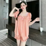 Đồ bộ quần đùi áo tay ngắn bèo cổ ren màu trơn