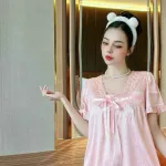 Đồ bộ quần đùi áo tay ngắn bèo cổ ren màu trơn