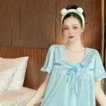 Đồ bộ quần đùi áo tay ngắn bèo cổ ren màu trơn