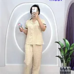 Đồ bộ quần đùi áo tay ngắn cổ bẻ hoạ tiết