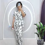 Đồ bộ quần đùi áo tay ngắn cổ bẻ hoạ tiết