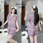 Đồ bộ quần đùi áo tay ngắn cổ bẻ hoạ tiết dể thương