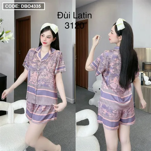 Đồ bộ quần đùi áo tay ngắn cổ bẻ hoạ tiết dể thương