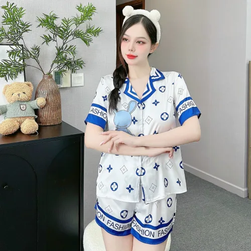 Đồ bộ quần đùi áo tay ngắn cổ bẻ hoạ tiết dể thương