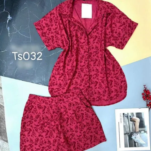 Đồ bộ quần đùi áo tay ngắn cổ bẻ màu trơn
