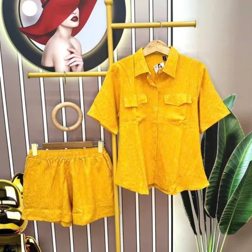 Đồ bộ quần đùi áo tay ngắn cổ bẻ phối túi