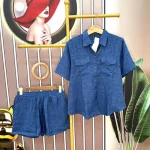 Đồ bộ quần đùi áo tay ngắn cổ bẻ phối túi