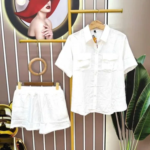 Đồ bộ quần đùi áo tay ngắn cổ bẻ phối túi
