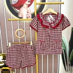 Đồ bộ quần đùi áo tay ngắn cổ sen caro