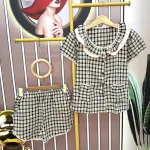Đồ bộ quần đùi áo tay ngắn cổ sen caro