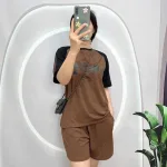Đồ bộ quần đùi áo tay ngắn cổ tròn 2 màu in hình