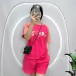 Đồ bộ quần đùi áo tay ngắn cổ tròn 2 màu in hình