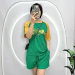Đồ bộ quần đùi áo tay ngắn cổ tròn 2 màu in hình