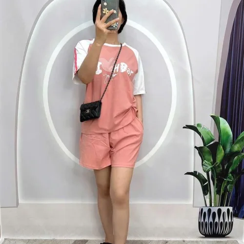 Đồ bộ quần đùi áo tay ngắn cổ tròn 2 màu in hình