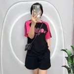 Đồ bộ quần đùi áo tay ngắn cổ tròn 2 màu in hình
