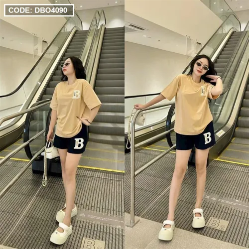 Đồ bộ quần đùi áo tay ngắn cổ tròn chữ B