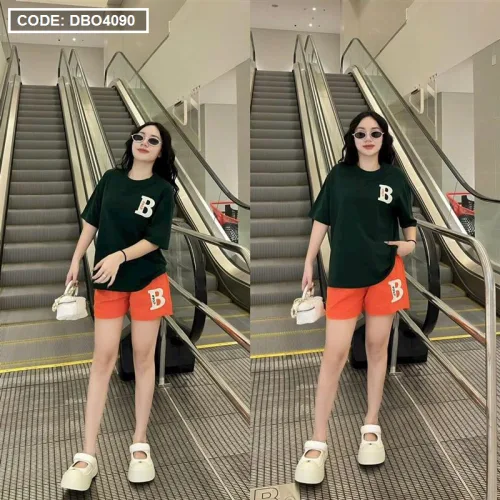 Đồ bộ quần đùi áo tay ngắn cổ tròn chữ B