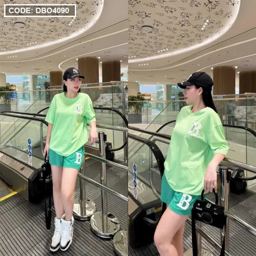 Đồ bộ quần đùi áo tay ngắn cổ tròn chữ B