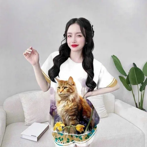 Đồ bộ quần đùi áo tay ngắn cổ tròn hoạ tiết
