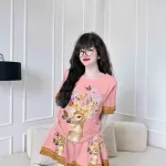 Đồ bộ quần đùi áo tay ngắn cổ tròn hoạ tiết