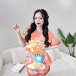 Đồ bộ quần đùi áo tay ngắn cổ tròn hoạ tiết