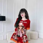 Đồ bộ quần đùi áo tay ngắn cổ tròn hoạ tiết