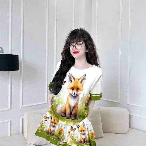 Đồ bộ quần đùi áo tay ngắn cổ tròn hoạ tiết