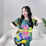 Đồ bộ quần đùi áo tay ngắn cổ tròn hoạ tiết