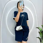 Đồ bộ quần đùi áo tay ngắn cổ tròn in chữ