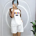 Đồ bộ quần đùi áo tay ngắn cổ tròn  in chữ