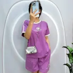 Đồ bộ quần đùi áo tay ngắn cổ tròn in chữ