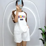Đồ bộ quần đùi áo tay ngắn cổ tròn  in chữ
