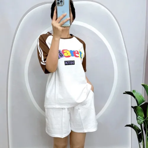 Đồ bộ quần đùi áo tay ngắn cổ tròn  in chữ