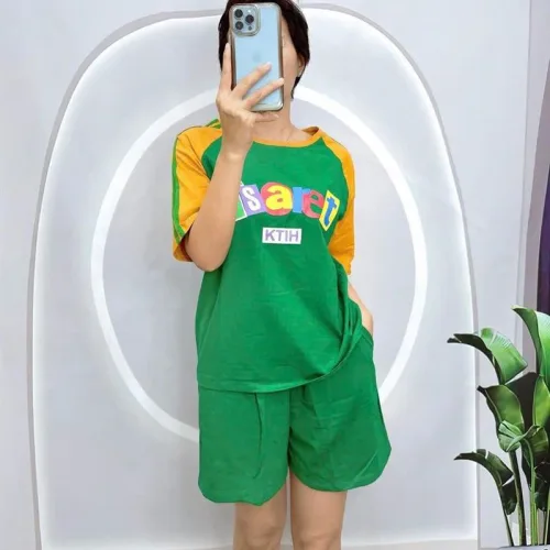 Đồ bộ quần đùi áo tay ngắn cổ tròn  in chữ